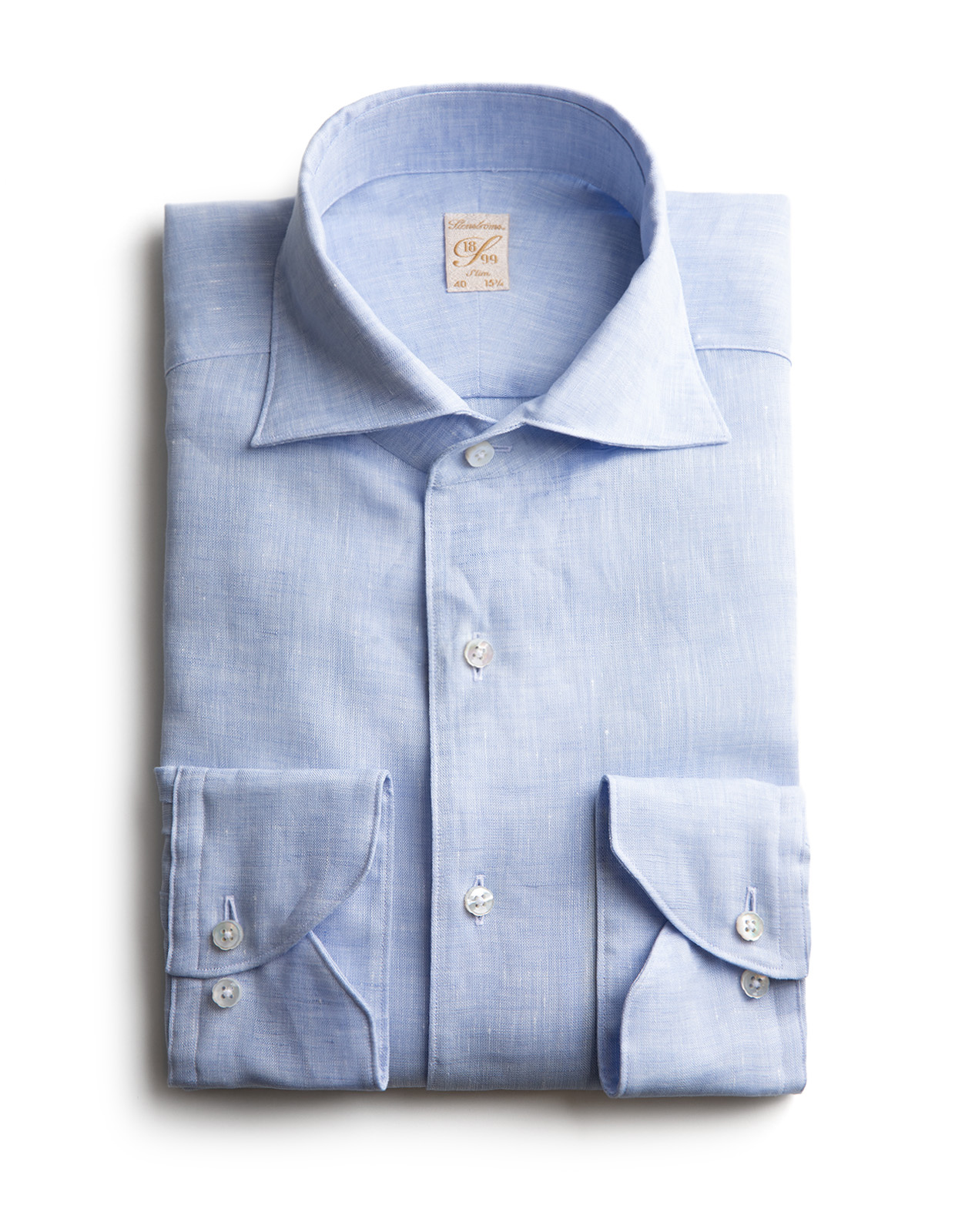 1899 Slim Skjorta Bomull Mikromönster Ljusblå