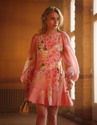 Organza Mini Klänning Rosa Blommig L