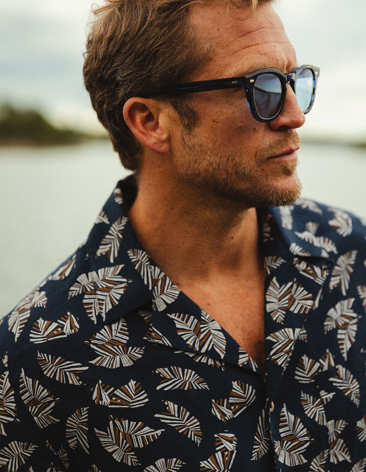 Resort Skjorta Linne Blå/Vit Mönstrad