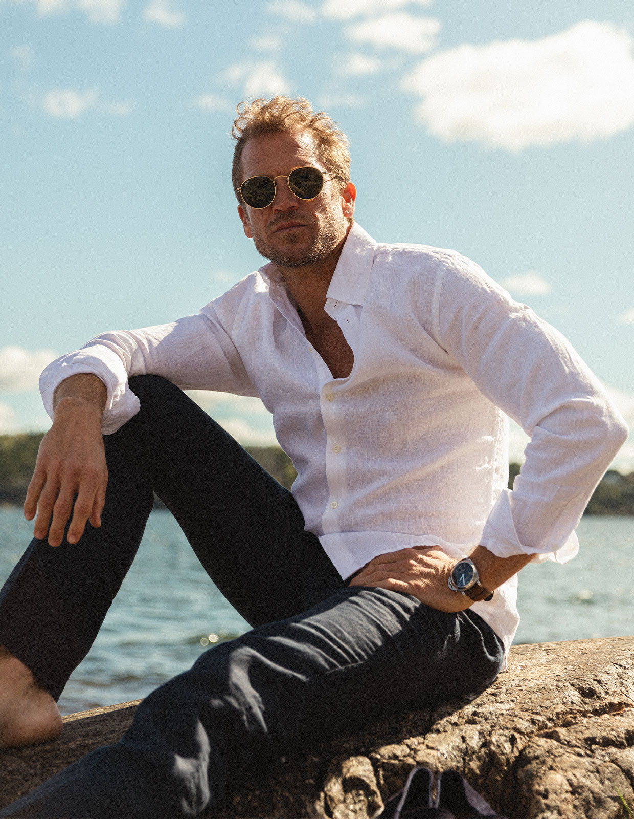 Regular Fit Skjorta Button Down Linne Vit 41