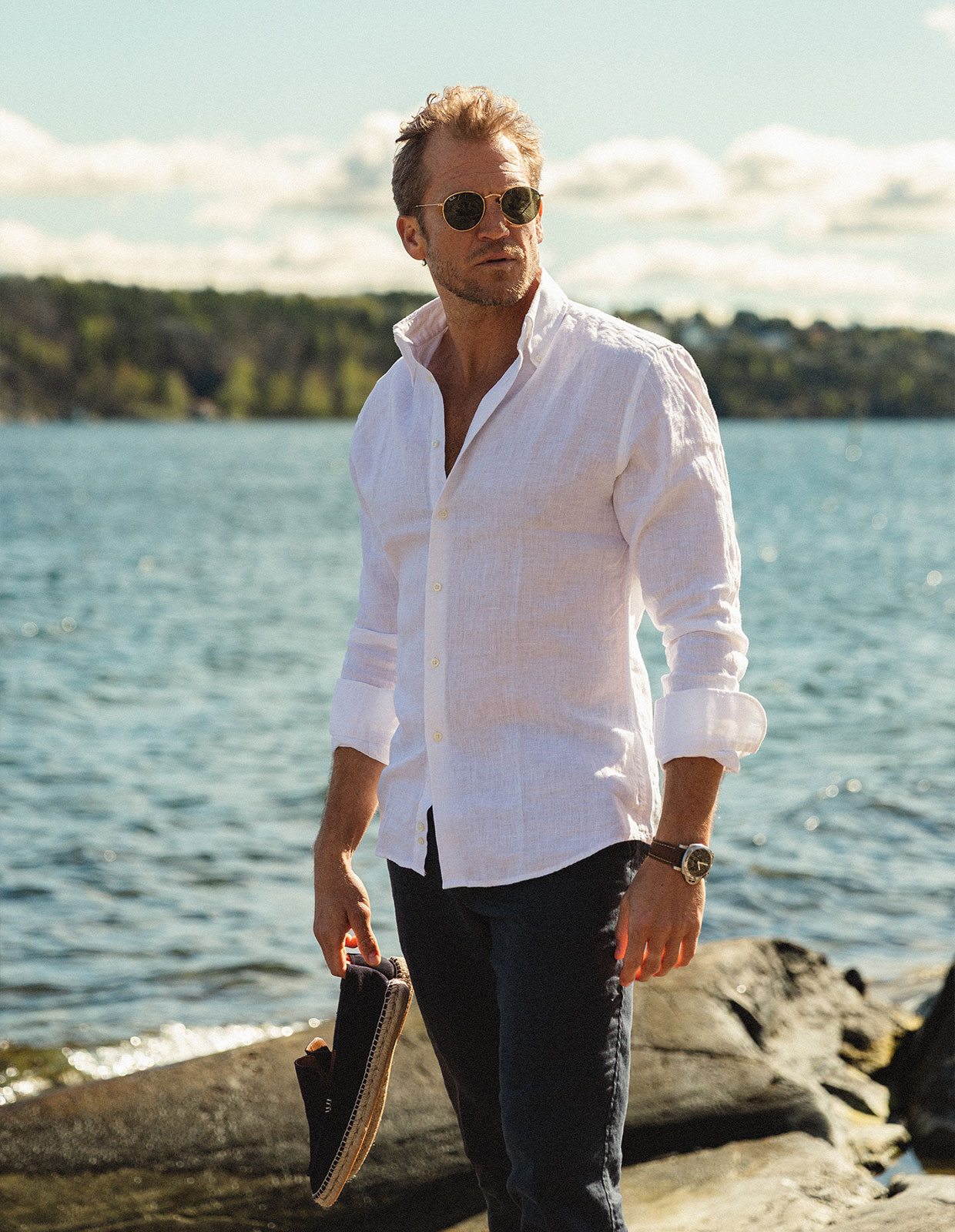 Regular Fit Skjorta Button Down Linne Vit