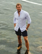 Slim Fit Skjorta Button Down Linne Ljusblå