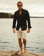 Slim Fit Skjorta Button Down Linne Svart