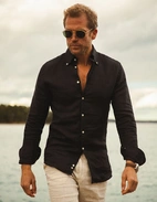 Slim Fit Skjorta Button Down Linne Svart