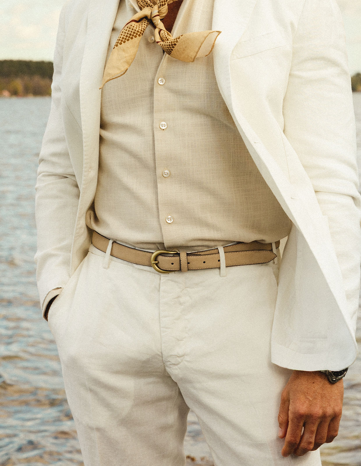 Bälte Smalt Mocka Beige/Mässing