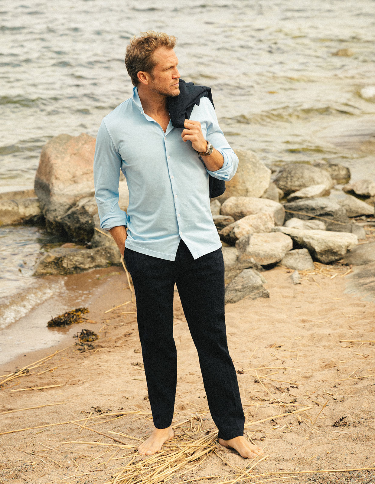 Randall Byxa Seersucker Marinblå