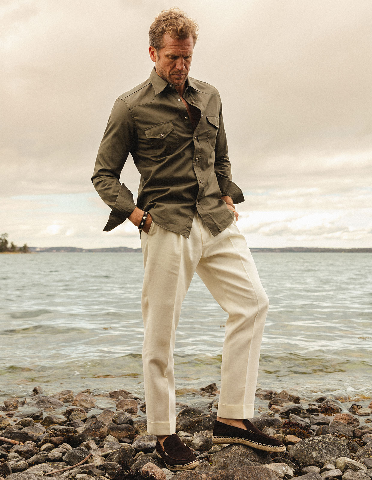 Westernskjorta Bomull Olivgrön