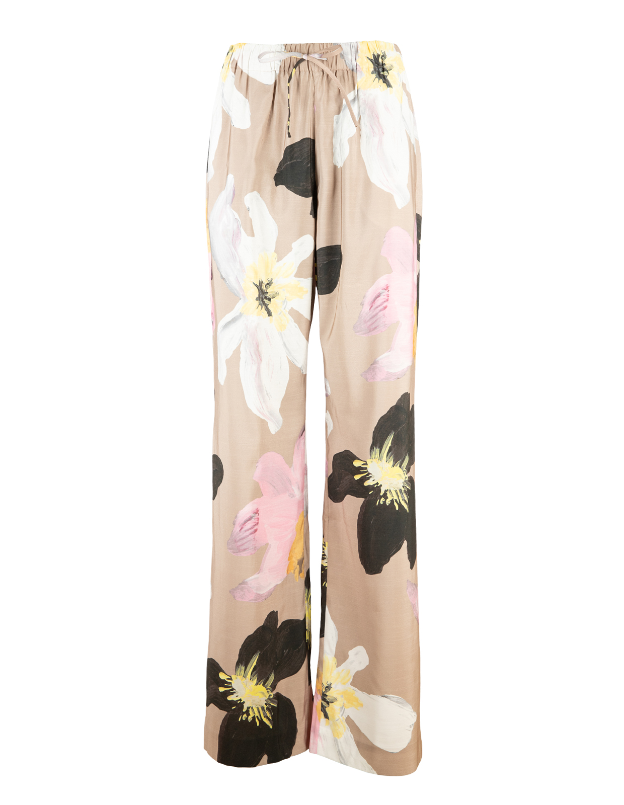 Elastiska Byxor Beige Blommig