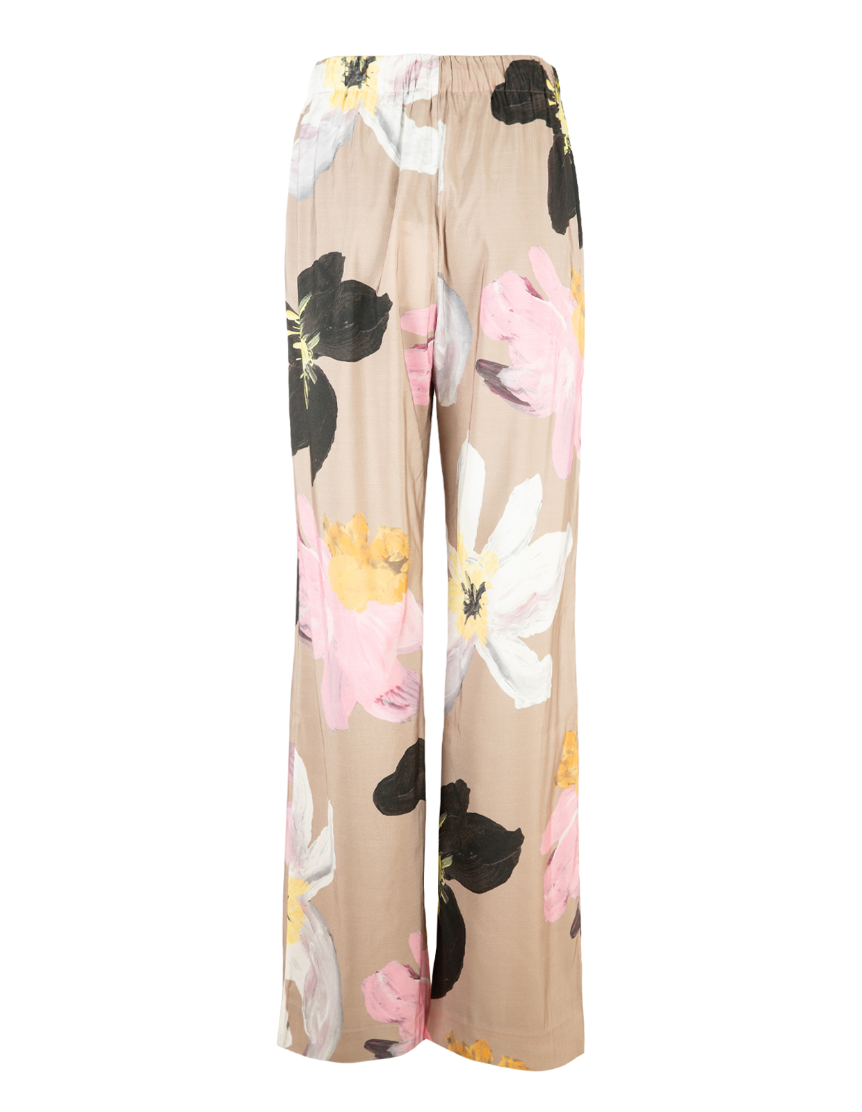 Elastiska Byxor Beige Blommig