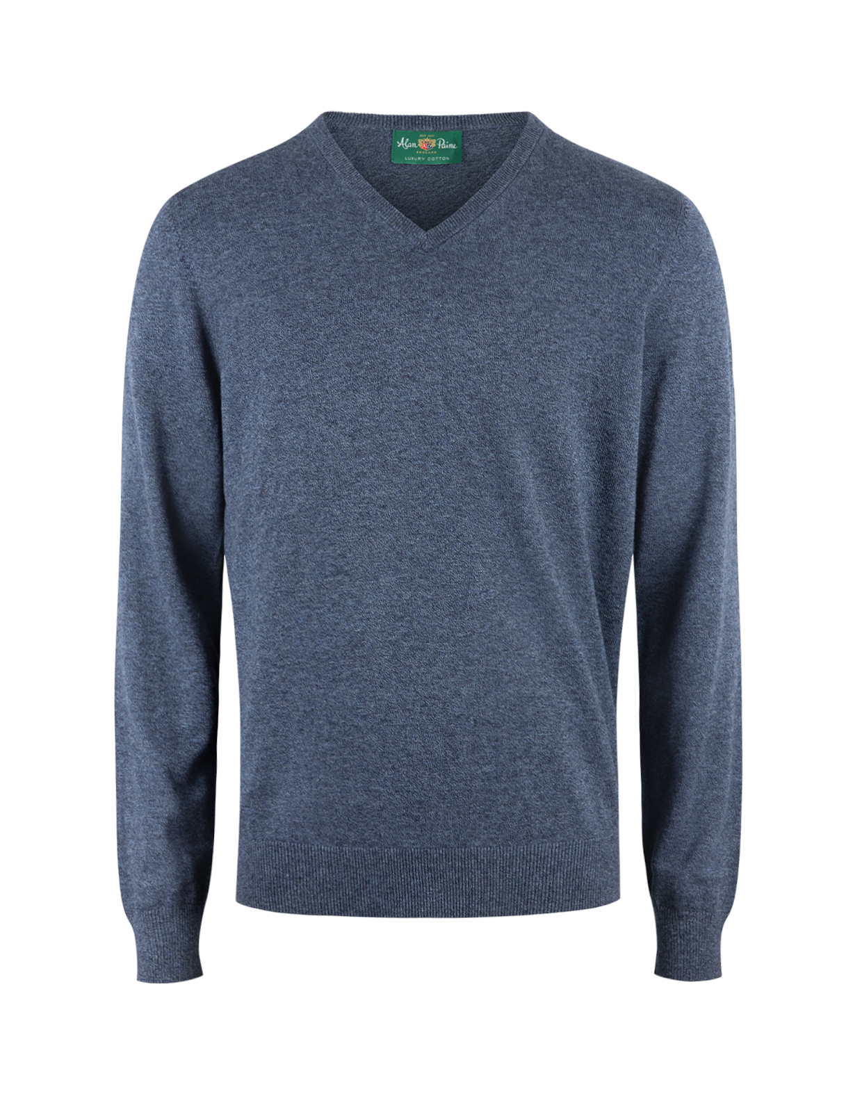 Rothwell Tröja V-ringad Bomull Cashmere Mörkblå Melerad 52