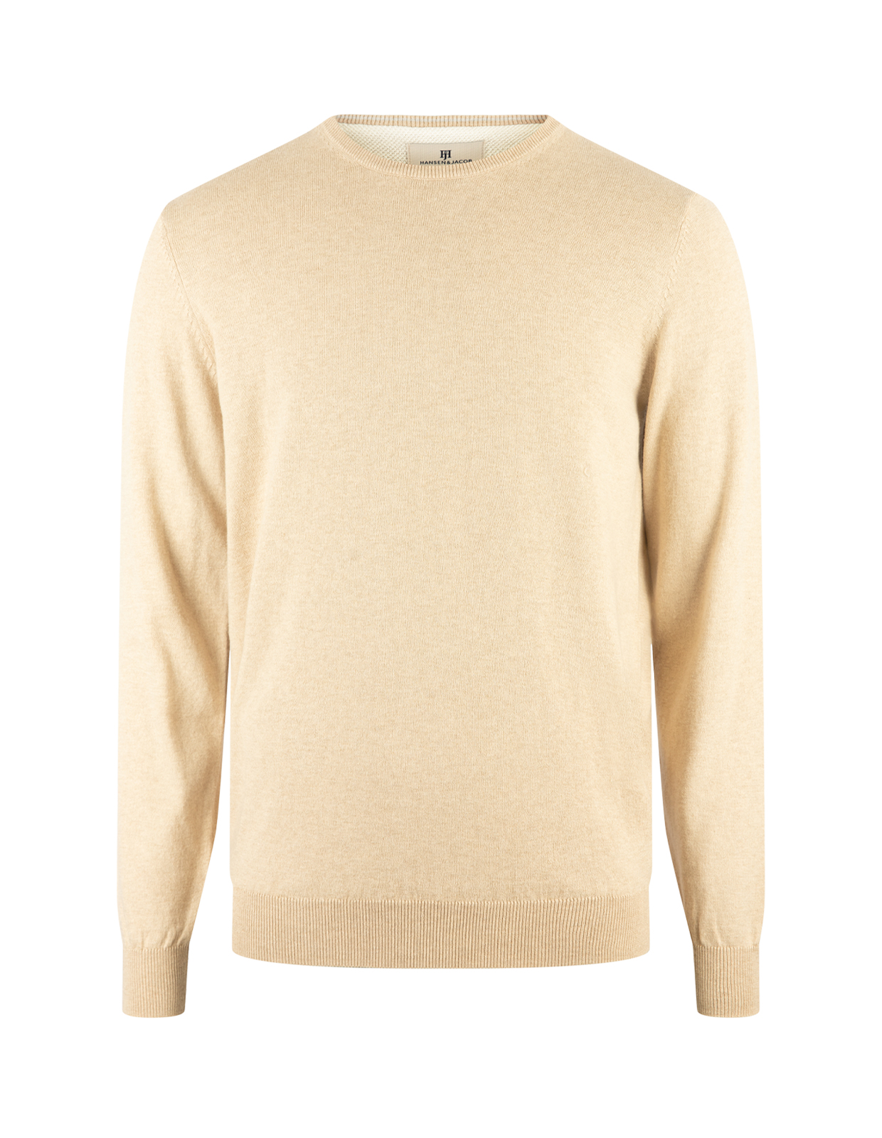 Tröja Rundhals Ärmpatch Bomull Cashmere Beige