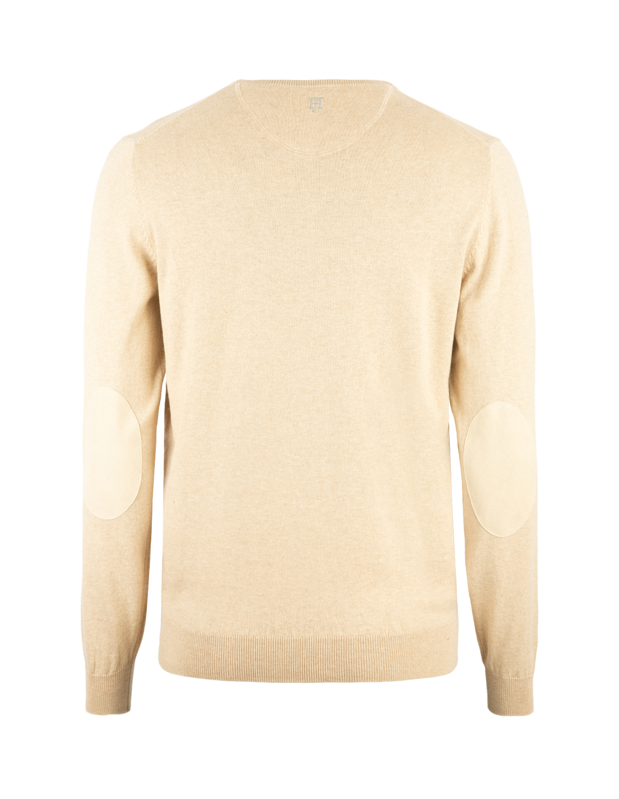 Tröja Rundhals Ärmpatch Bomull Cashmere Beige