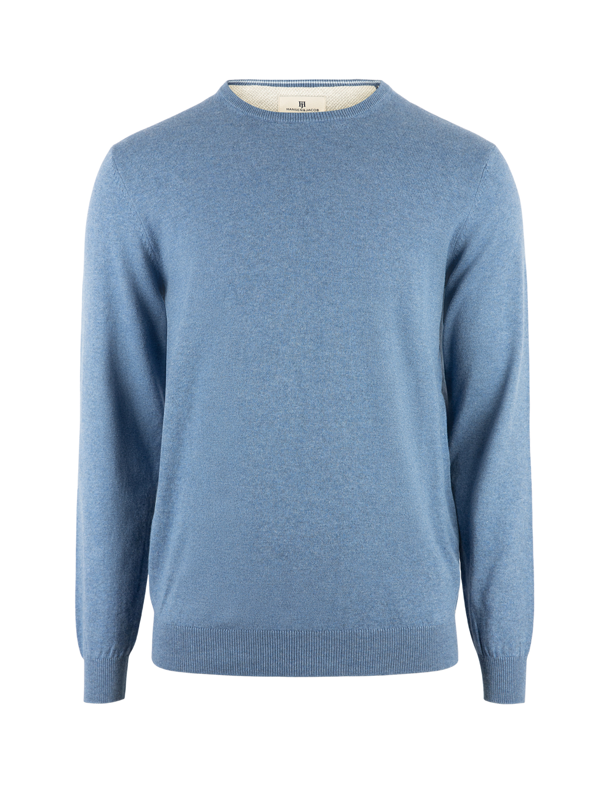 Tröja Rundhals Ärmpatch Bomull Cashmere Mellanblå