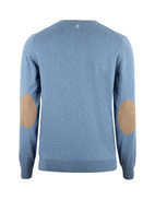 Tröja Rundhals Ärmpatch Bomull Cashmere Mellanblå XL