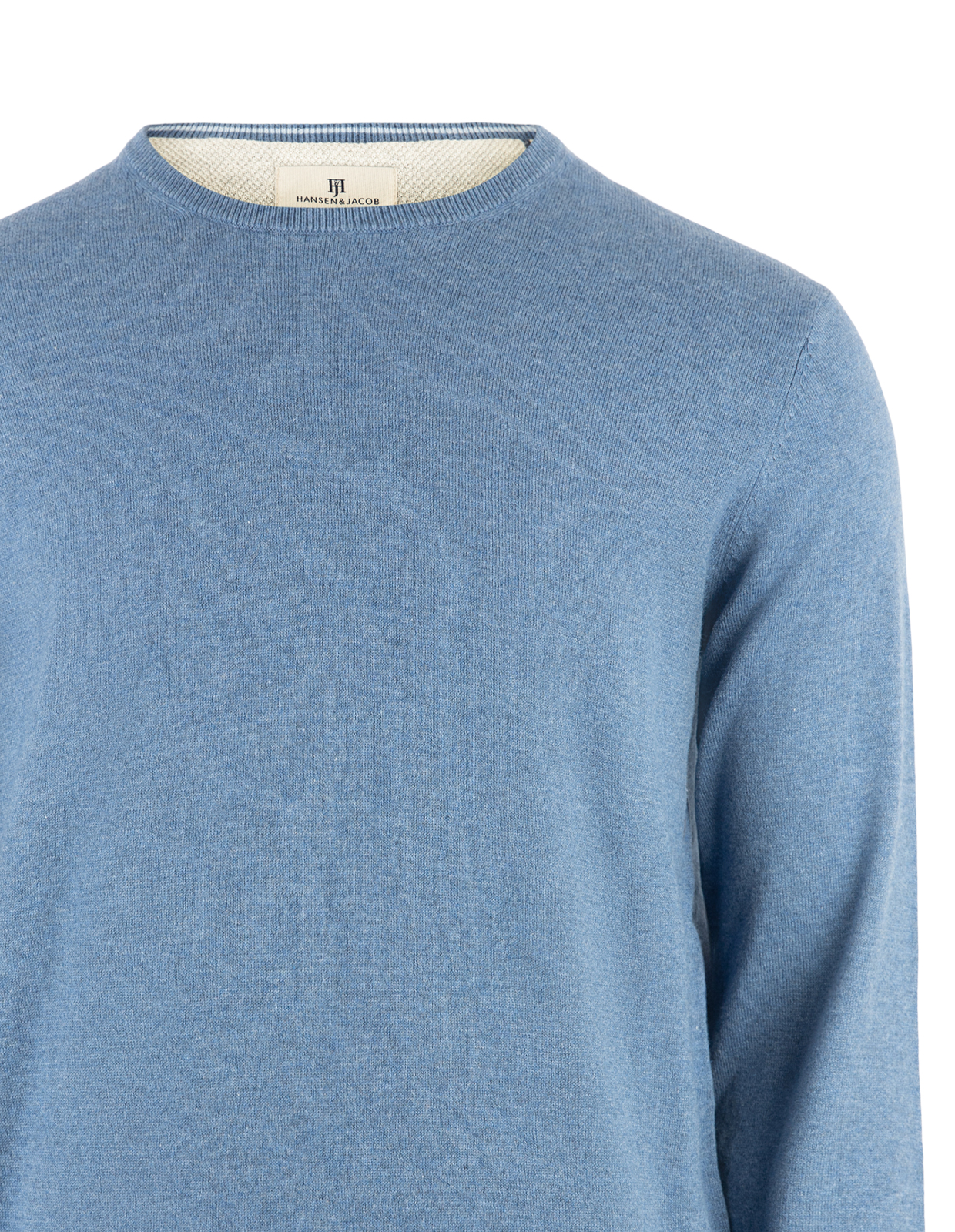 Tröja Rundhals Ärmpatch Bomull Cashmere Mellanblå XL