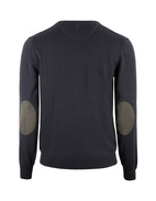 Tröja Rundhals Ärmpatch Bomull Cashmere Navy