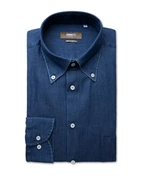 Regular Fit Extra Lång Ärm Denim Skjorta Mörkblå