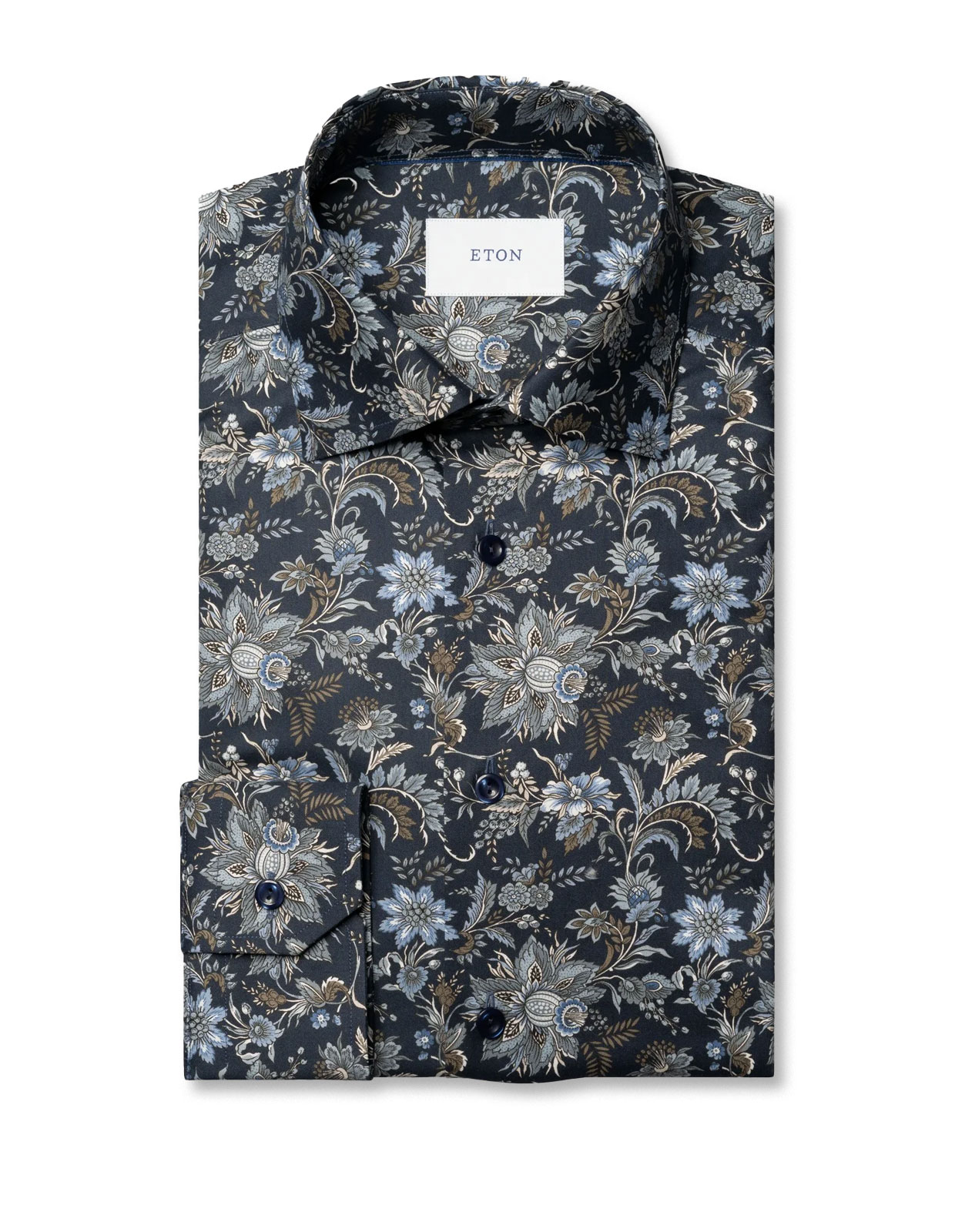 Contemporary Fit Skjorta Bomull Mörkblå Blommig