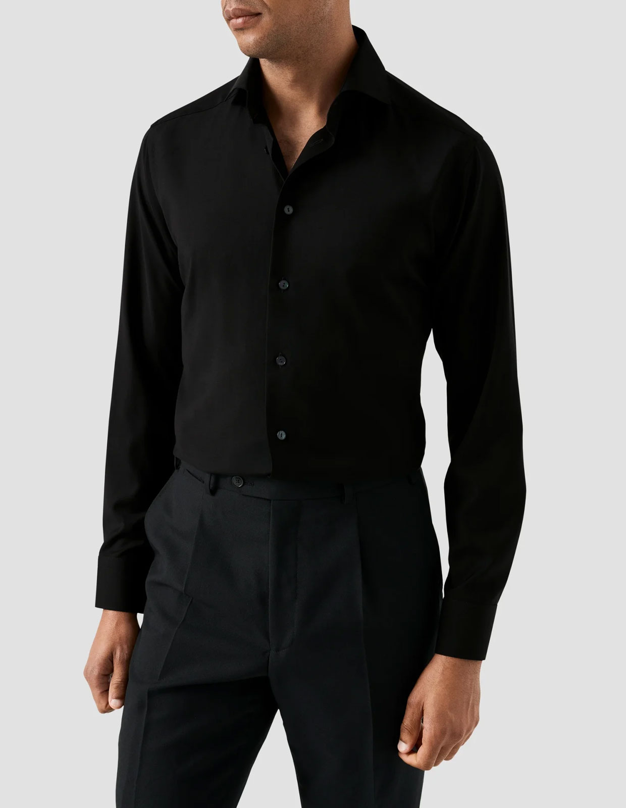 Slim Fit Skjorta Merinoull Svarta