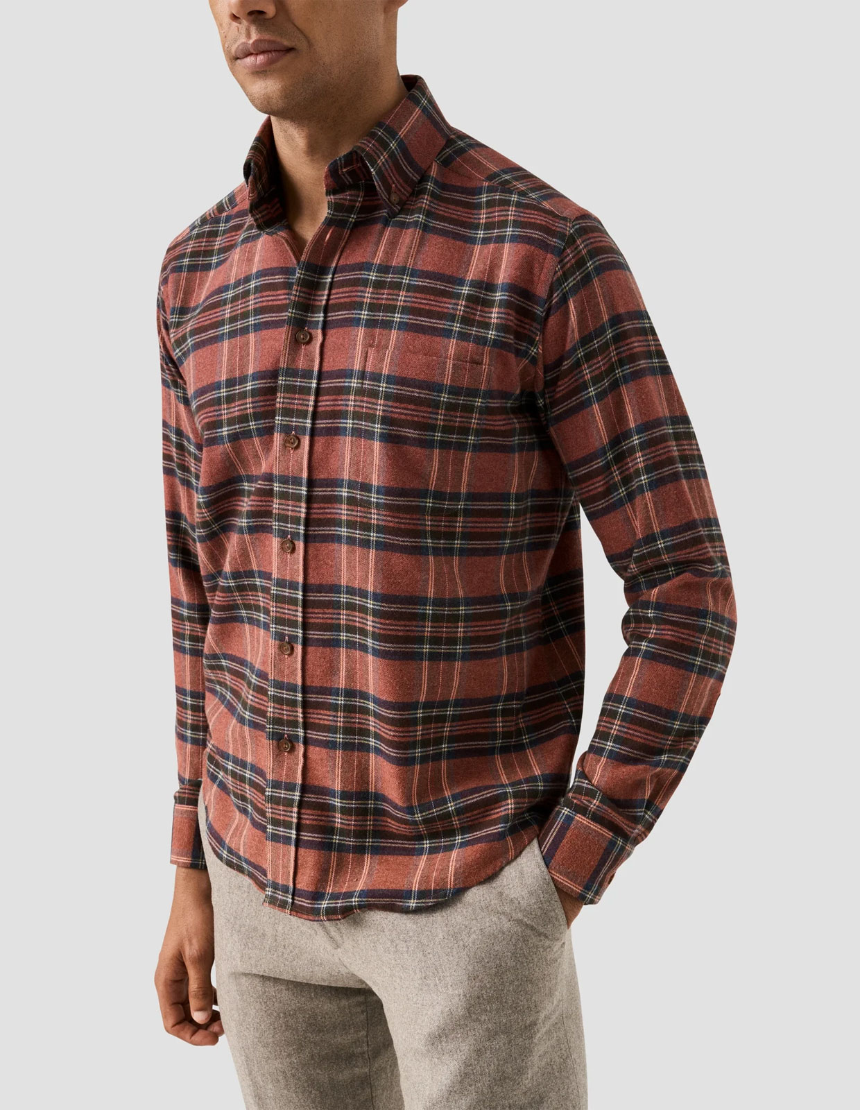 Casual Fit Flanellskjorta Rutig Röd