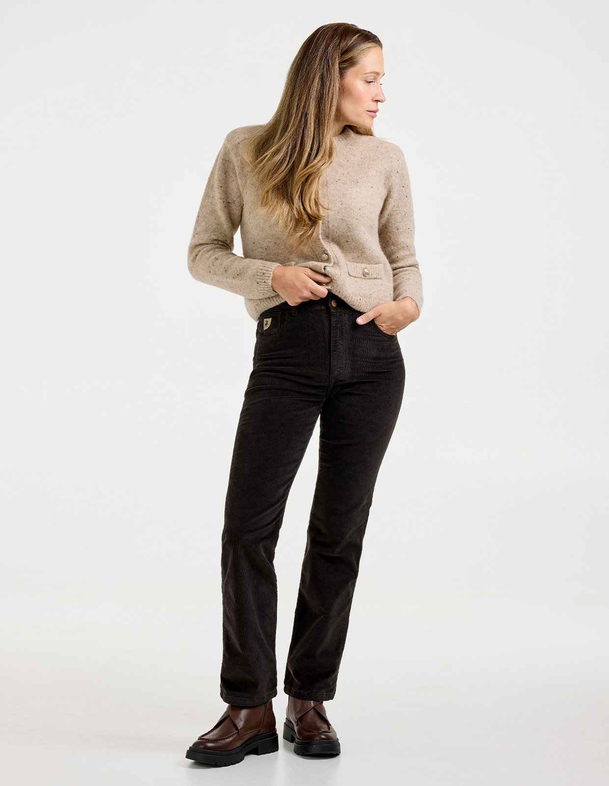 Malena F Byxa Manchester Mörkbrun 27"34