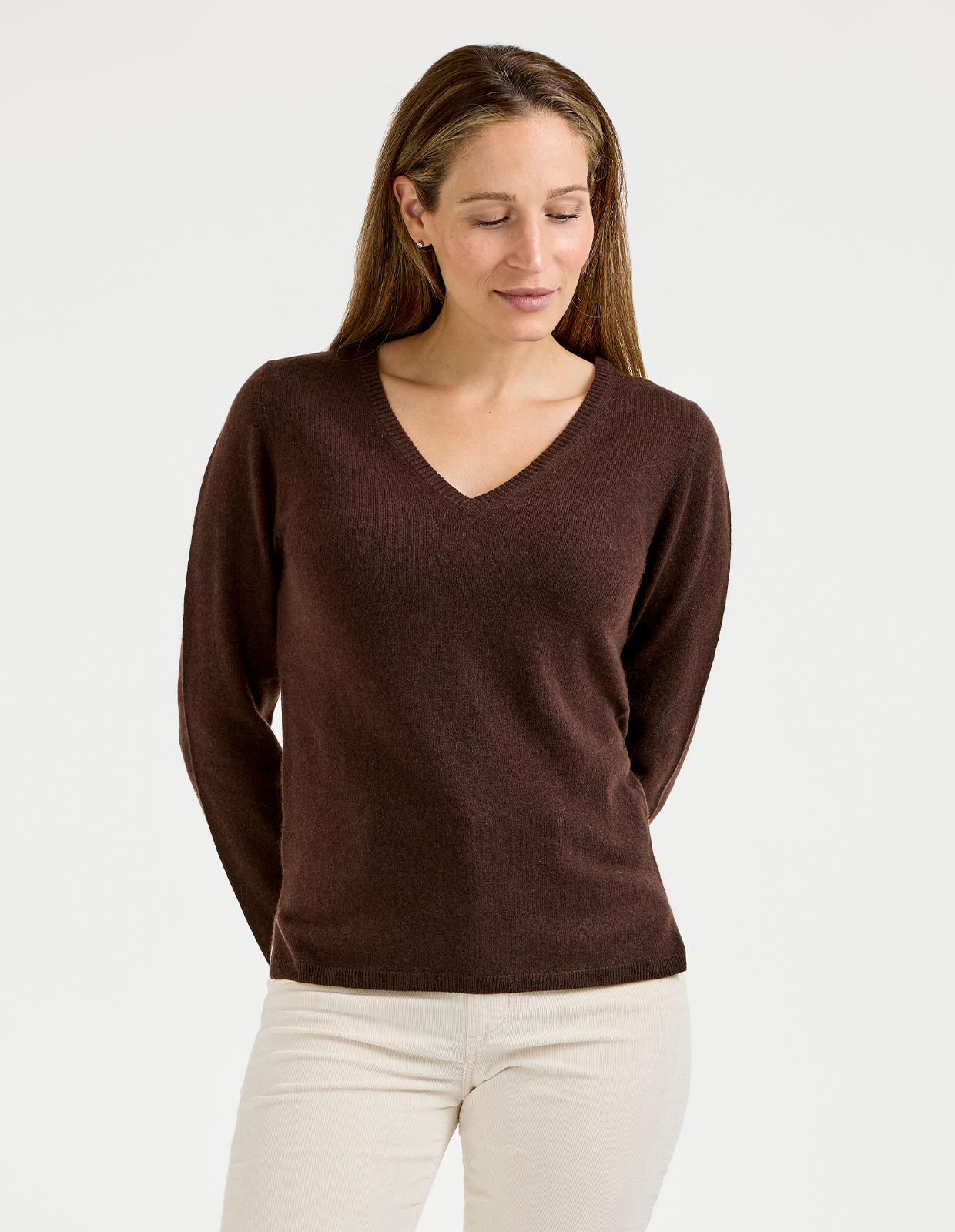 Smilla V-ringad Ull/Cashmere Brun