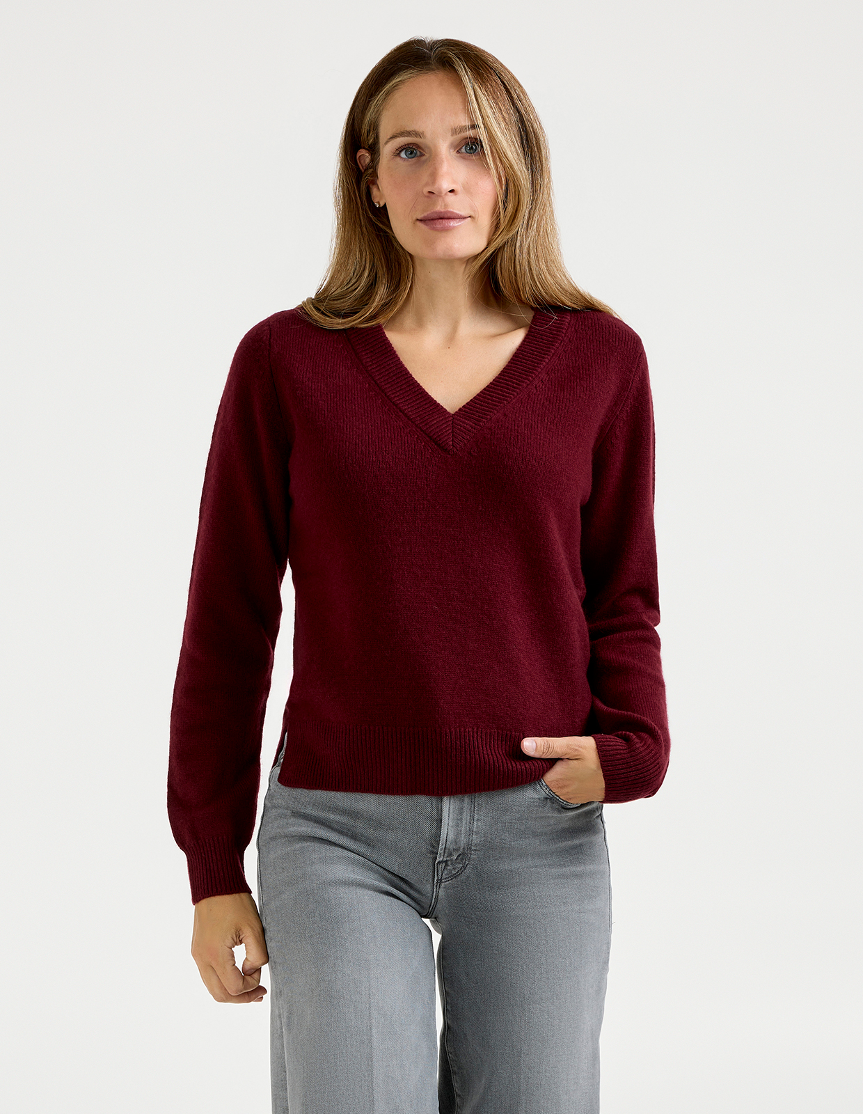 Susanna V-ringad Tröja Cashmere Vinröd