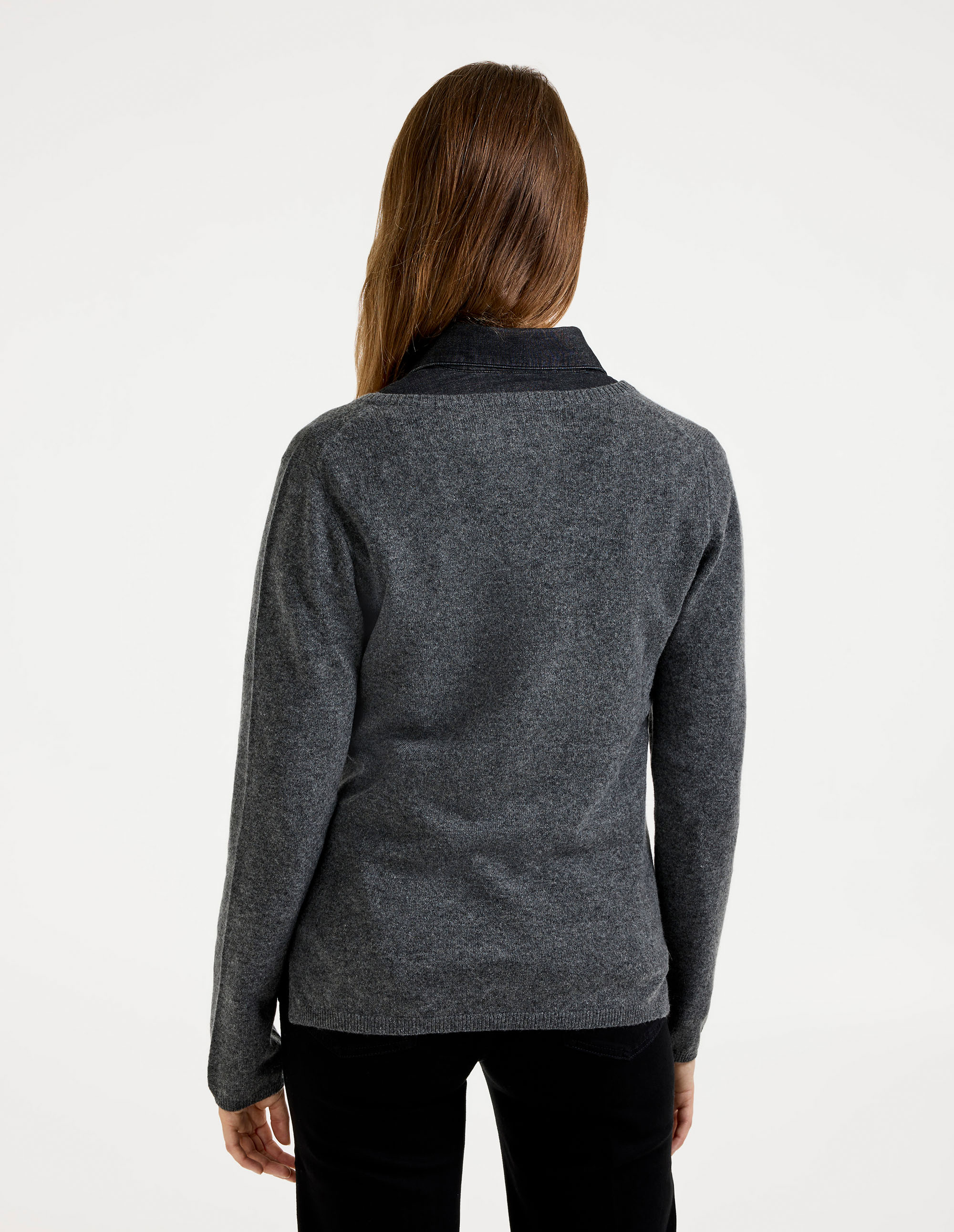 Smilla V-ringad Ull/Cashmere Gråmelange