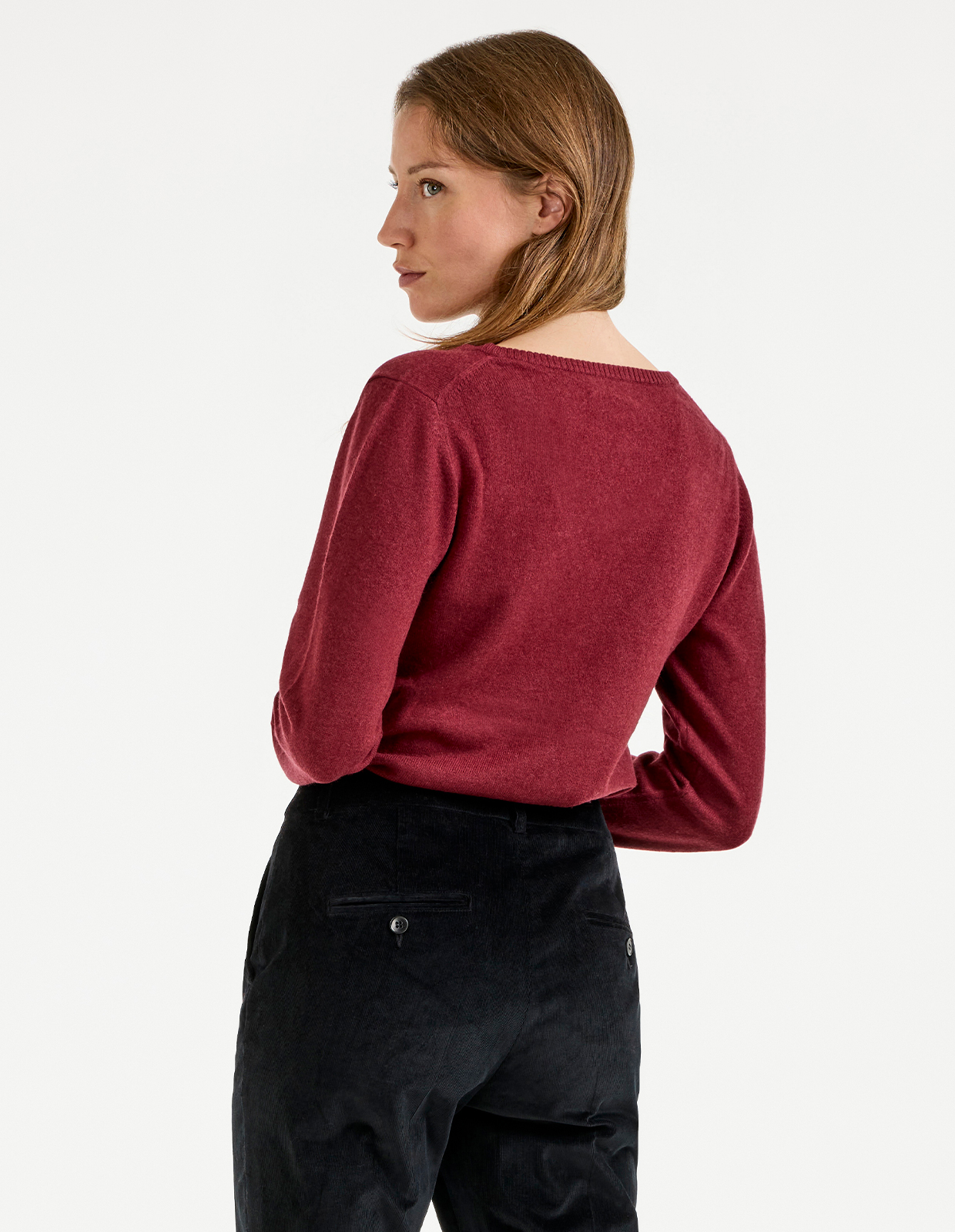 Smilla V-ringad Ull/Cashmere Vinröd