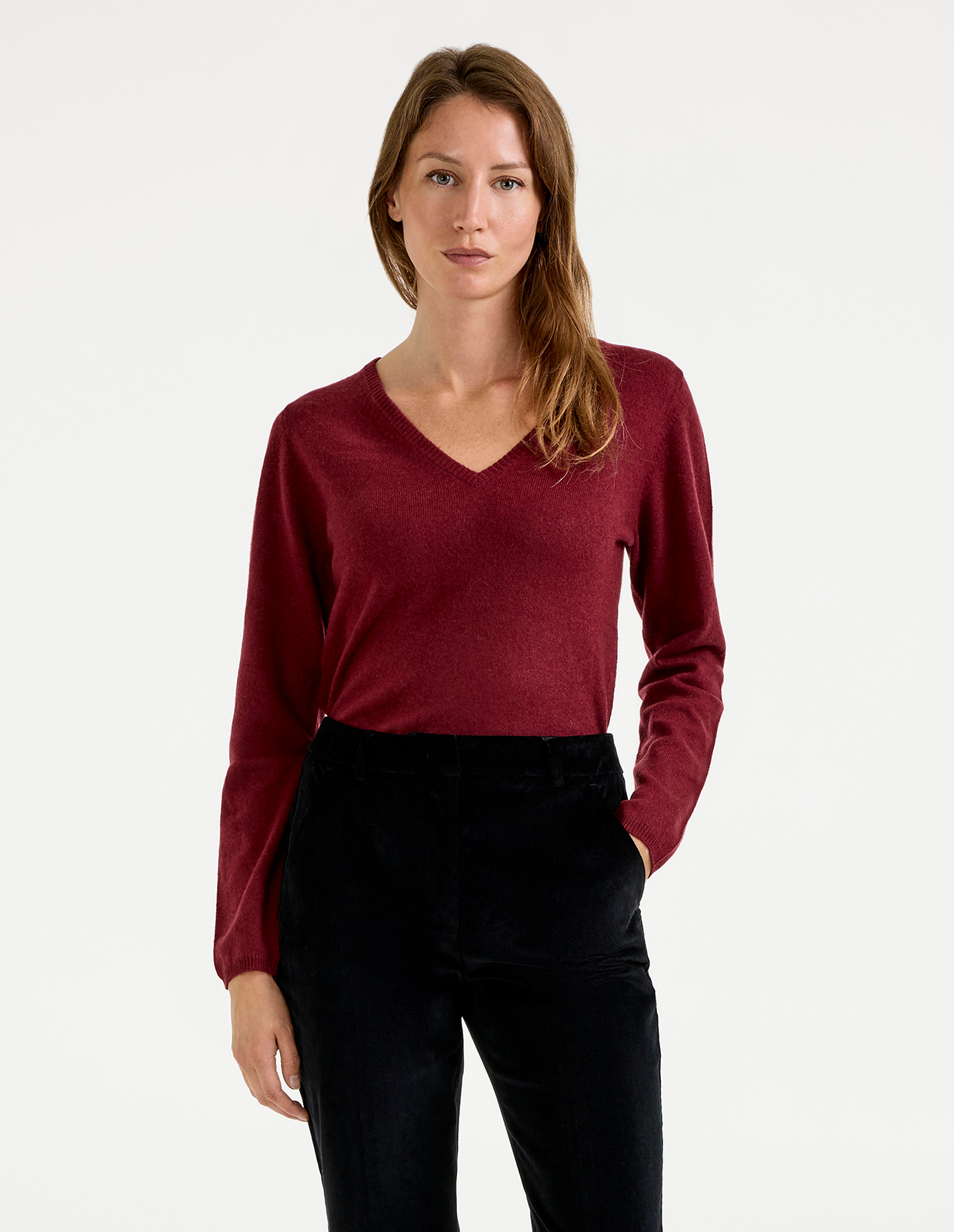 Smilla V-ringad Ull/Cashmere Vinröd