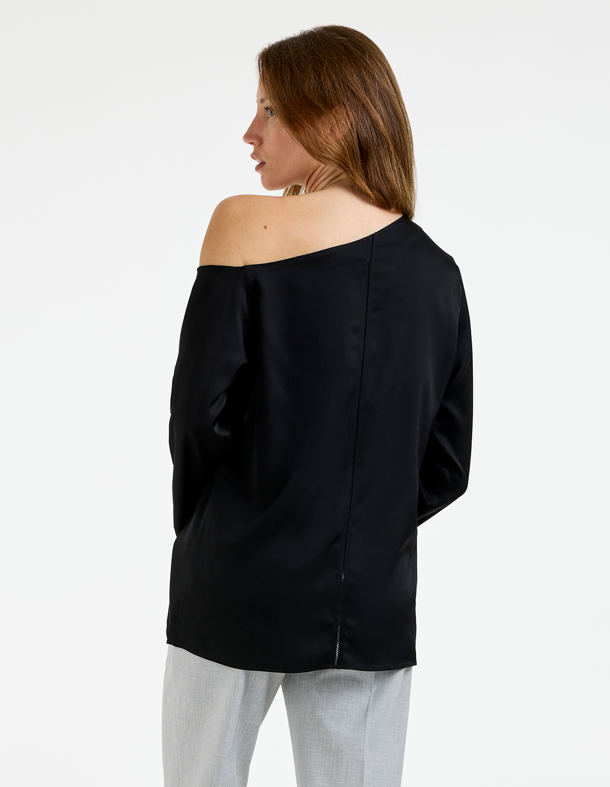 Chiney Off Shoulder Silk Blouse Svart L