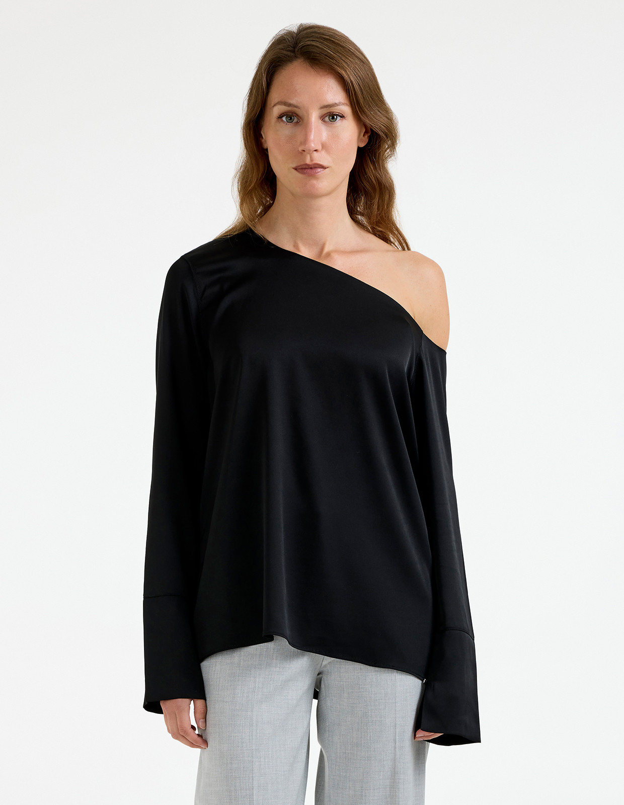Chiney Off Shoulder Silk Blouse Svart L