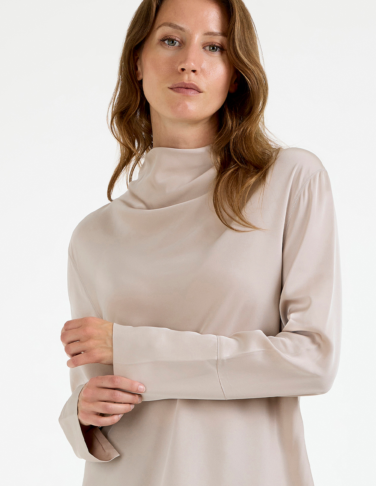 Ayumi Blus Siden Ljusbeige L