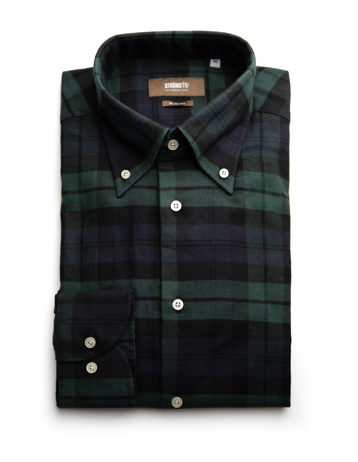 Slim Fit Button Down Skjorta Flanell Blackwatch Grön/Blå/Svart 42