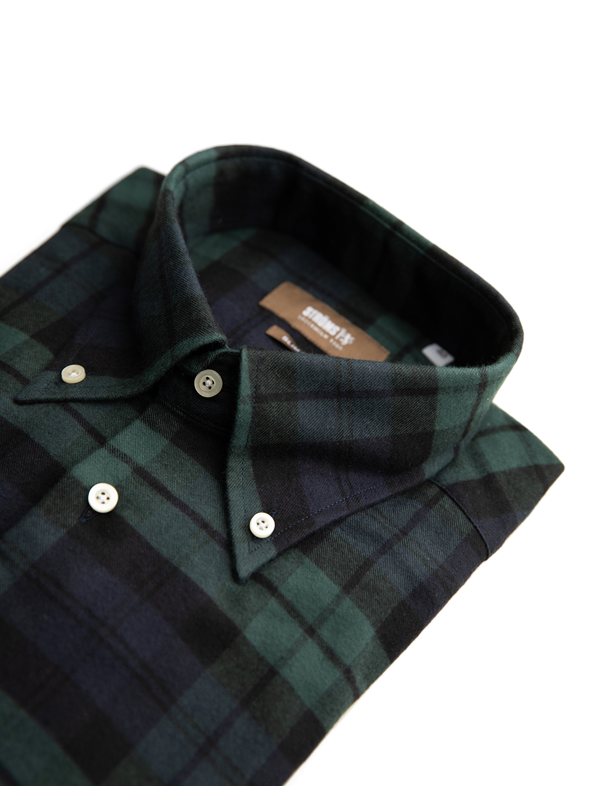 Slim Fit Button Down Skjorta Flanell Blackwatch Grön/Blå/Svart 42