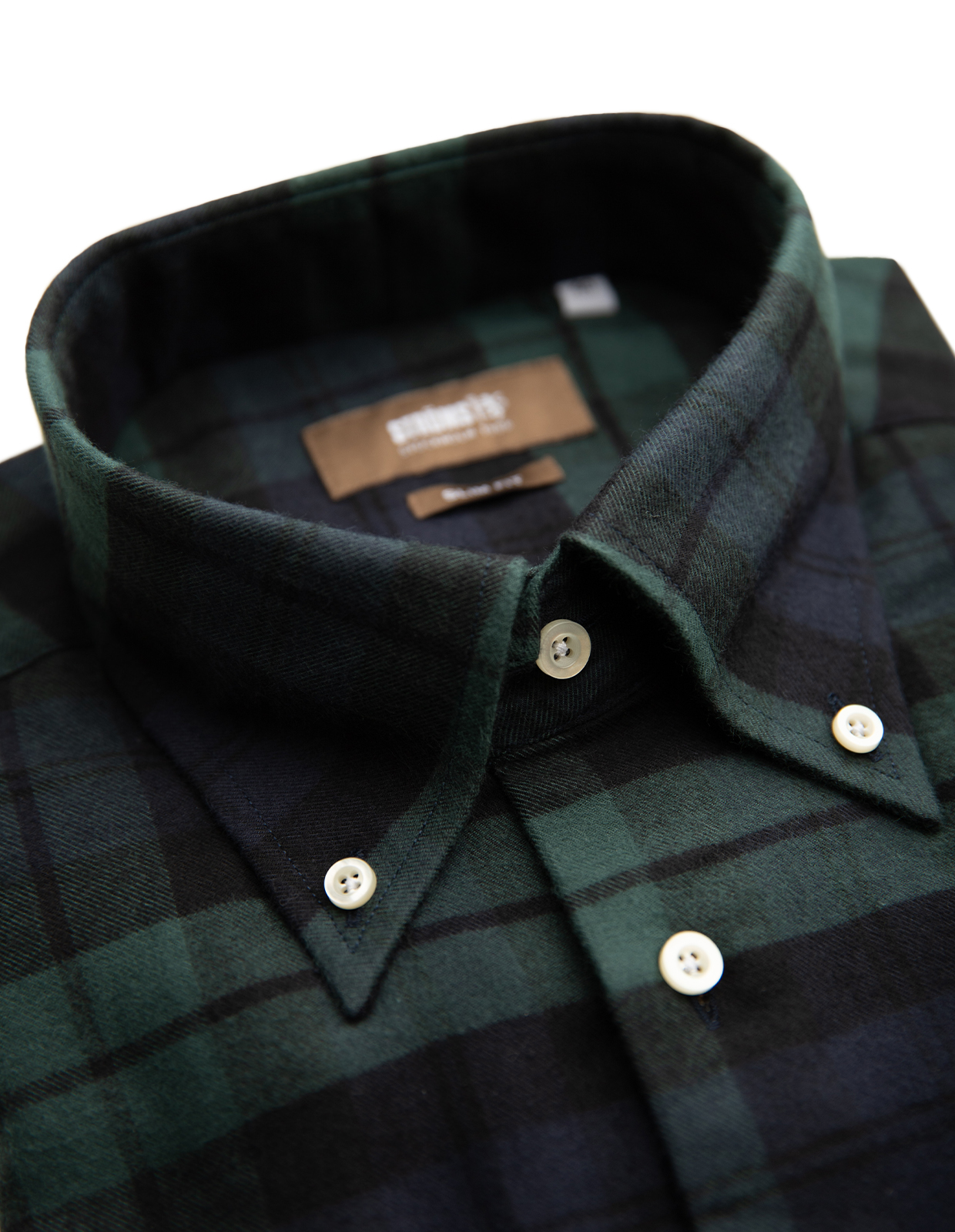 Slim Fit Button Down Skjorta Flanell Blackwatch Grön/Blå/Svart 42