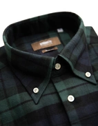 Slim Fit Button Down Skjorta Flanell Blackwatch Grön/Blå/Svart 42