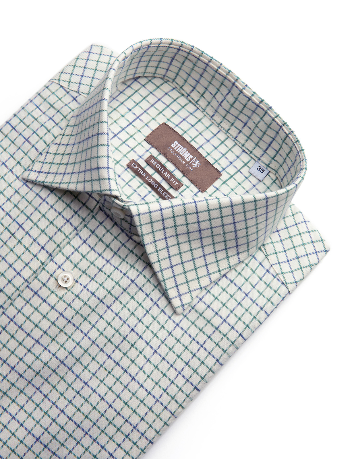 Regular Fit Extra Lång Ärm Skjorta Tattersall Vit/Grön/Blå XLÄ42