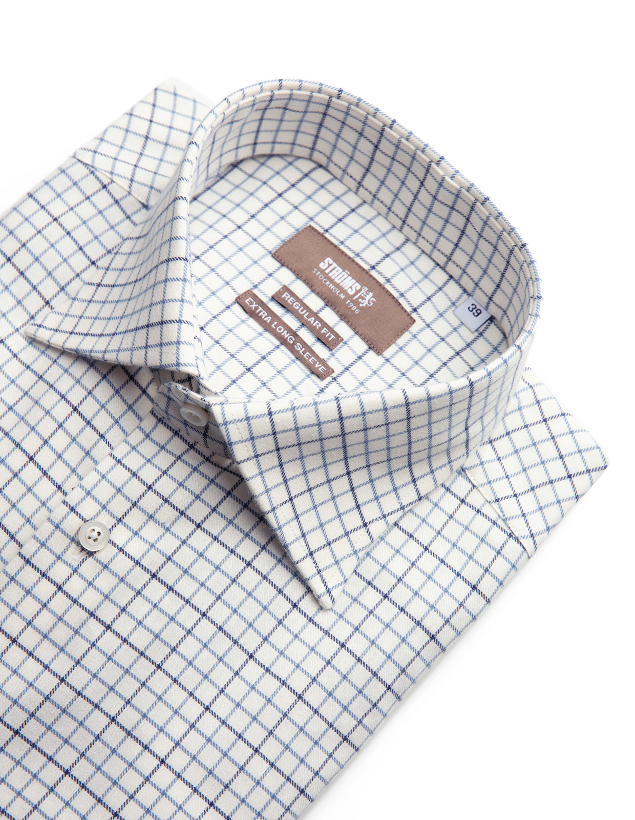 Regular Fit Extra Lång Ärm Skjorta Tattersall Vit/Blå