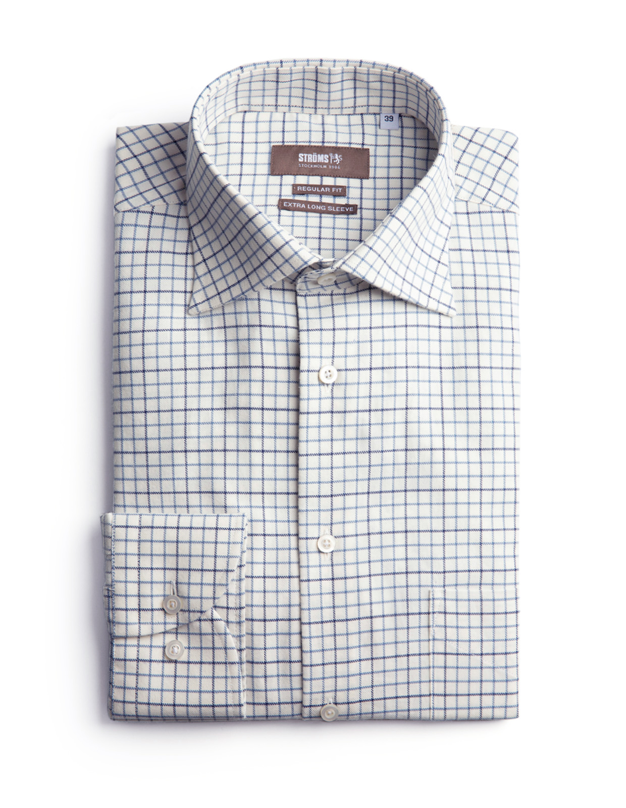 Regular Fit Extra Lång Ärm Skjorta Tattersall Vit/Blå