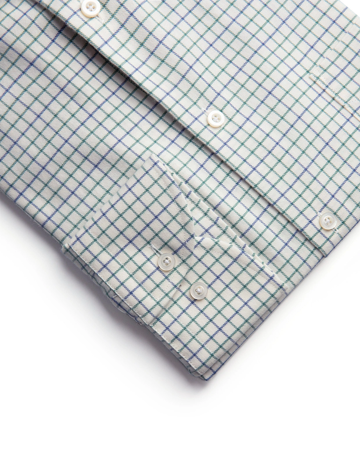 Slim Fit Extra Lång Ärm Skjorta Tattersall Vit/Grön/Blå XLÄ44