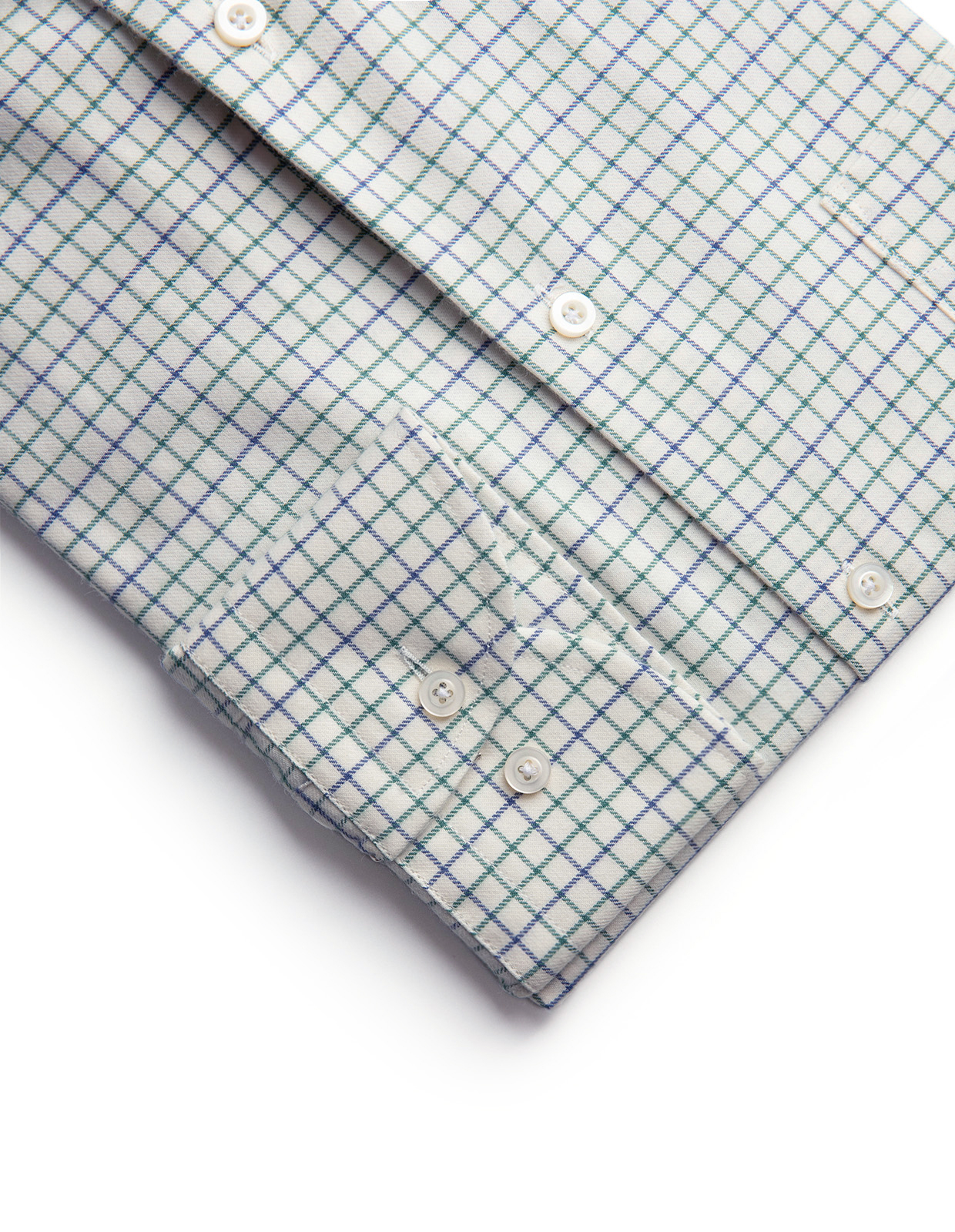 Slim Fit Extra Lång Ärm Skjorta Tattersall Vit/Grön/Blå XLÄ44