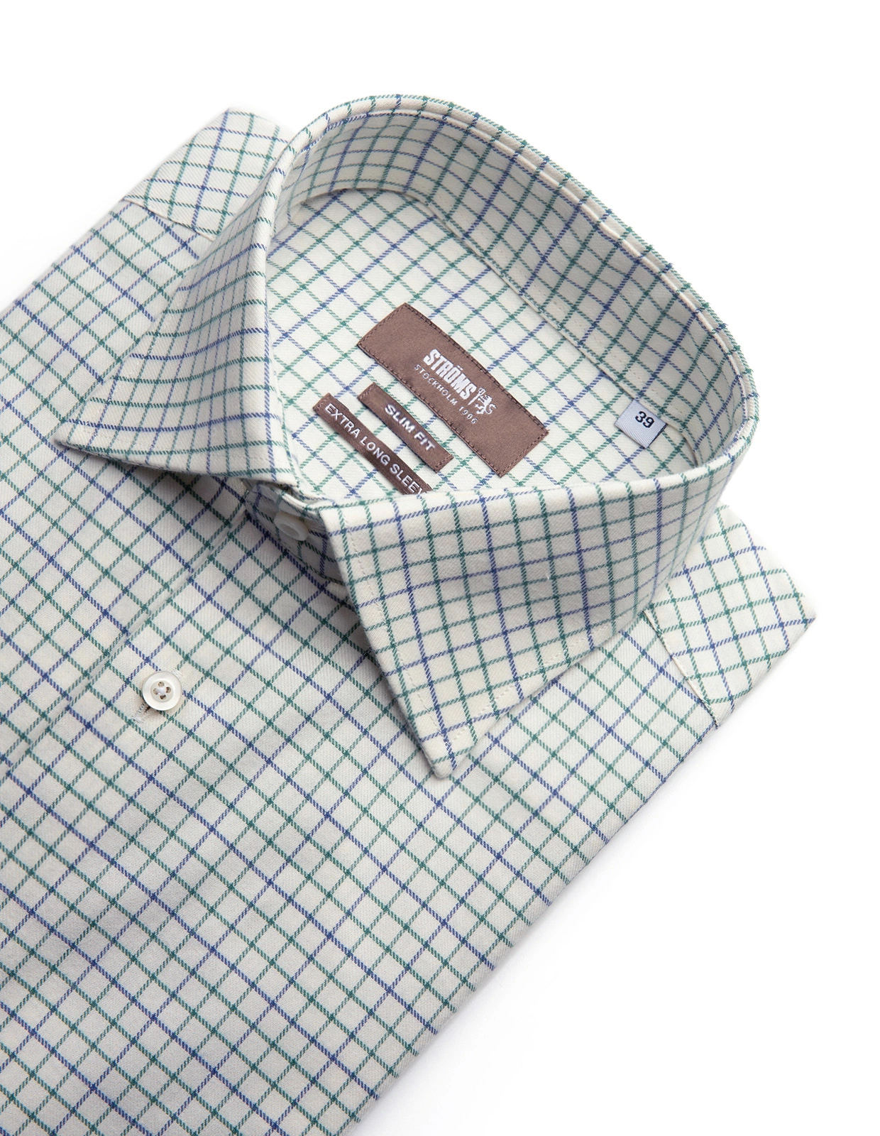 Slim Fit Extra Lång Ärm Skjorta Tattersall Vit/Grön/Blå XLÄ44