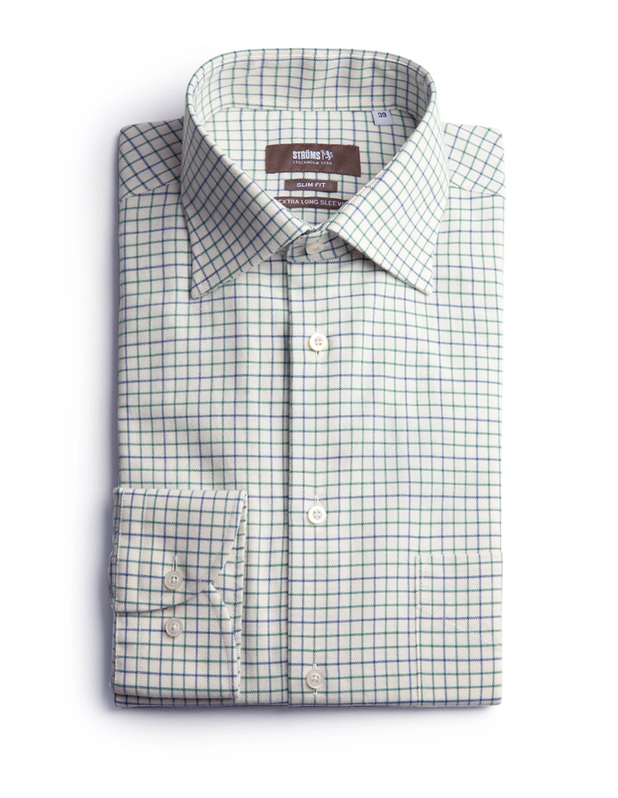 Slim Fit Extra Lång Ärm Skjorta Tattersall Vit/Grön/Blå XLÄ44