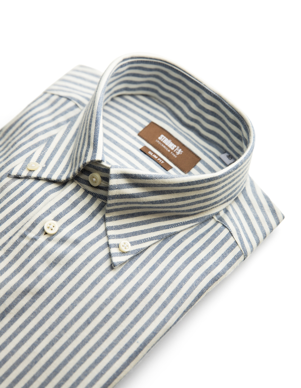 Slim Fit Button Down Skjorta Flanell Bomull Cashmere Randig Blå/Vit