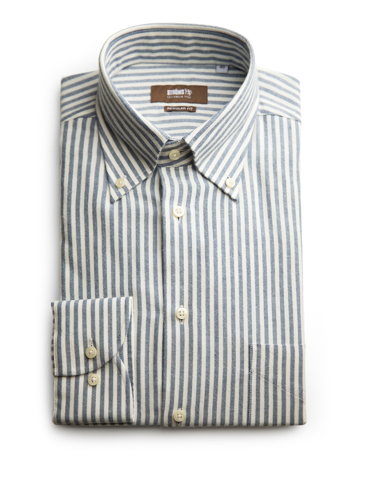 Regular Fit Button Down Skjorta Flanell Bomull Cashmere Randig Blå/Vit