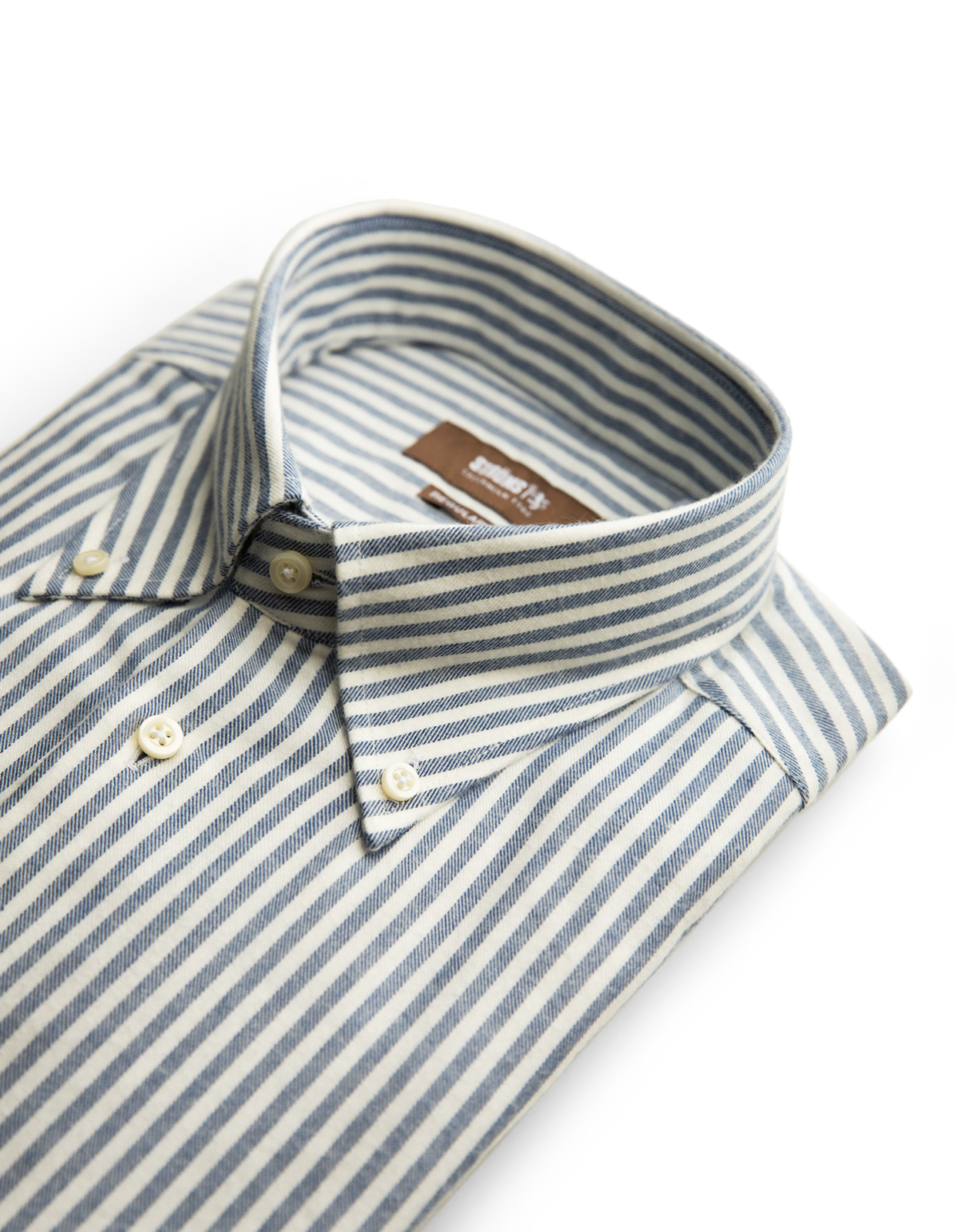 Regular Fit Button Down Skjorta Flanell Bomull Cashmere Randig Blå/Vit