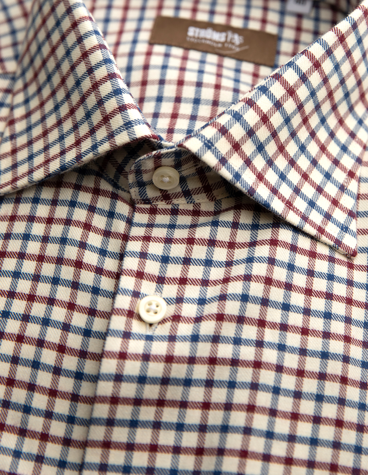 Slim Fit Skjorta Flanell Tattersall Röd/Blå/Vit