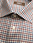 Slim Fit Skjorta Flanell Tattersall Röd/Blå/Vit