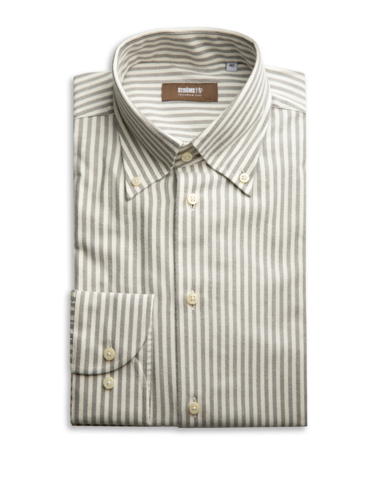 Slim Fit Button Down Skjorta Flanell Bomull Cashmere Randig Grå/Vit
